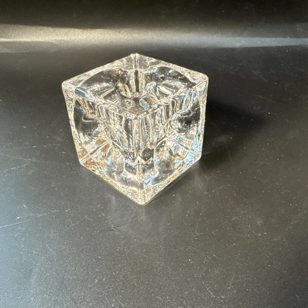 1960s MCM Crystal Glass Modern Ice Cube Candle Holder 2"